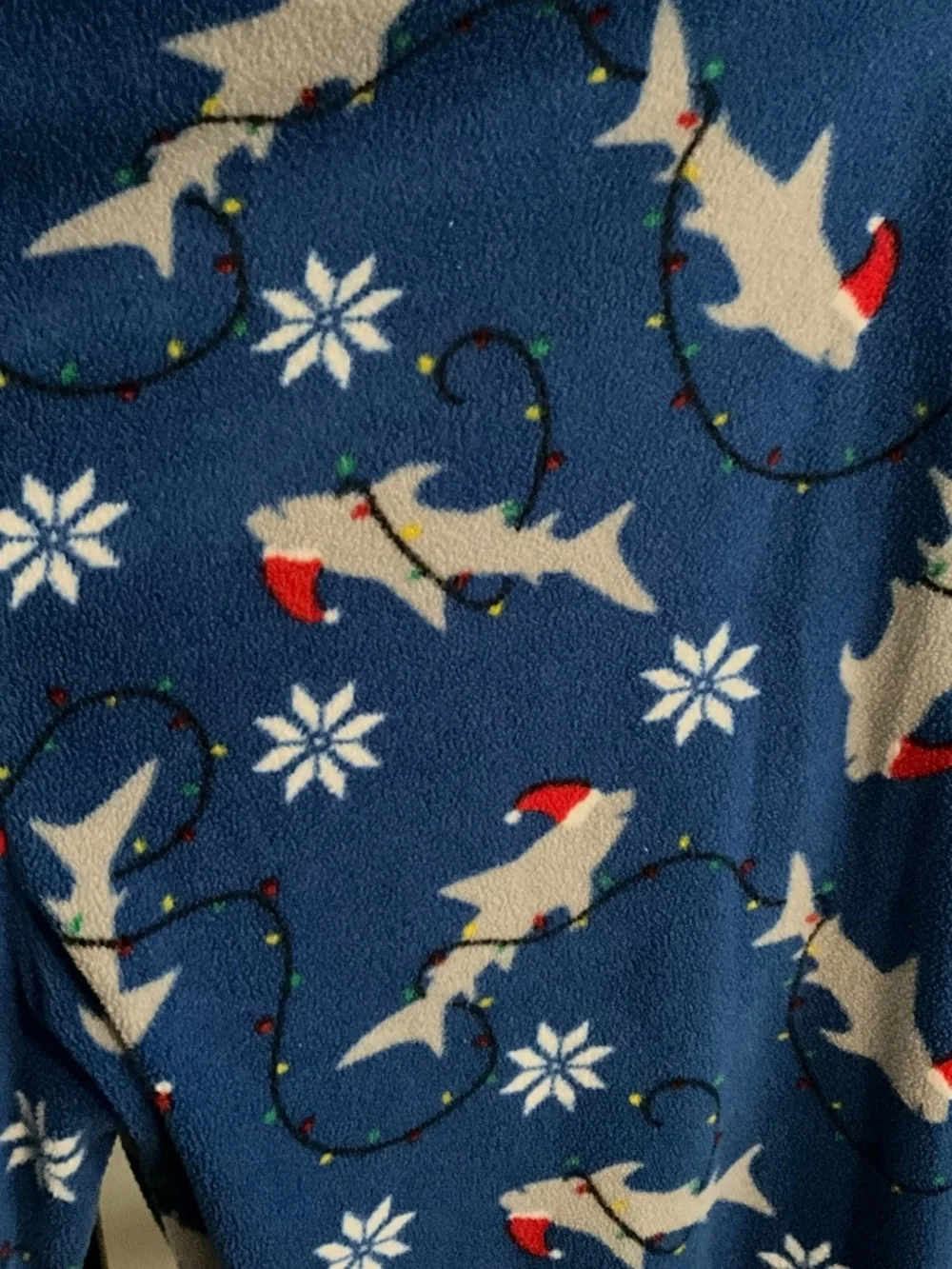 Cat & Jack Holiday Pajama Pants Youth‎ Large 10/12 Santa Shark Fleece Blue